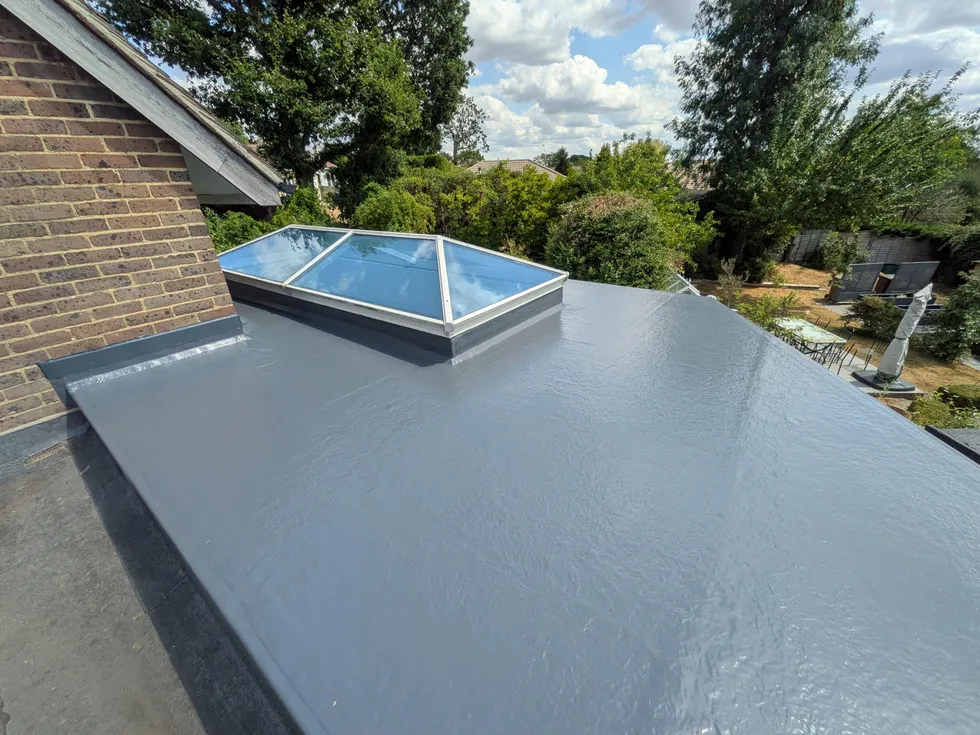 Detailing on a GRP flat roof overlay in Godstone, Surrey