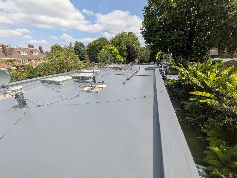 GRP roof overlay around rooflights on a Putney flat roof