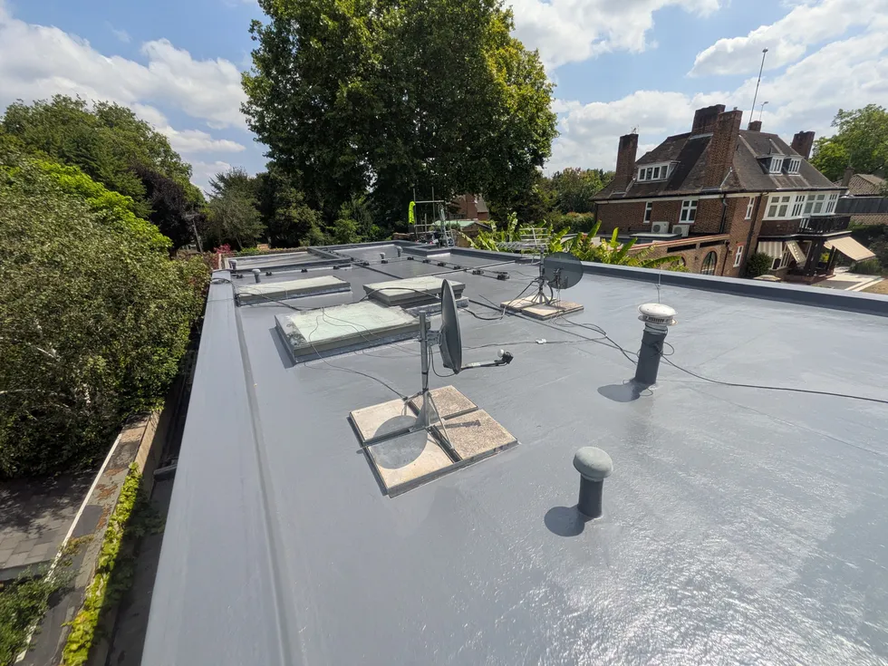 Large seamless GRP fibreglass flat roof overlay in Putney, south west London